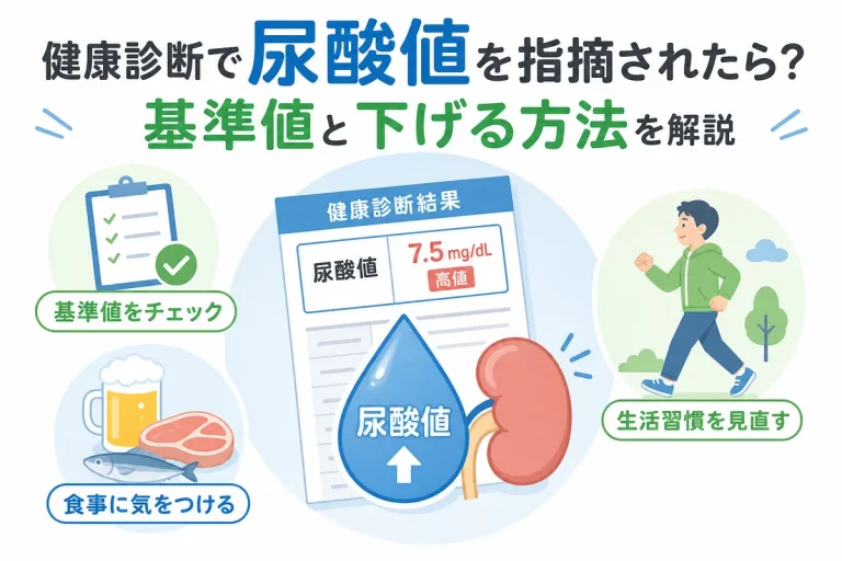 健康診断で尿酸値を指摘されたら？基準値と下げる方法を解説